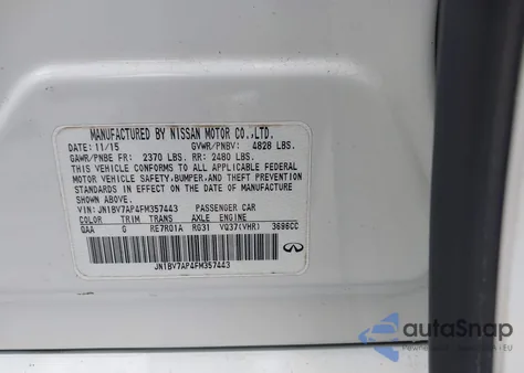 2015 Infiniti Q50 Premium from USA, damaged, VIN JN1BV7AP4FM357443